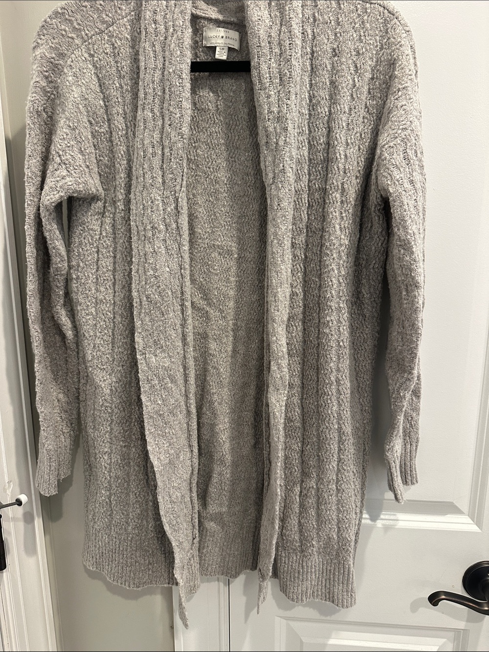 Lucky Brand Cozy Open-Front Cable Knit Cardigan Sweater - Light Gray